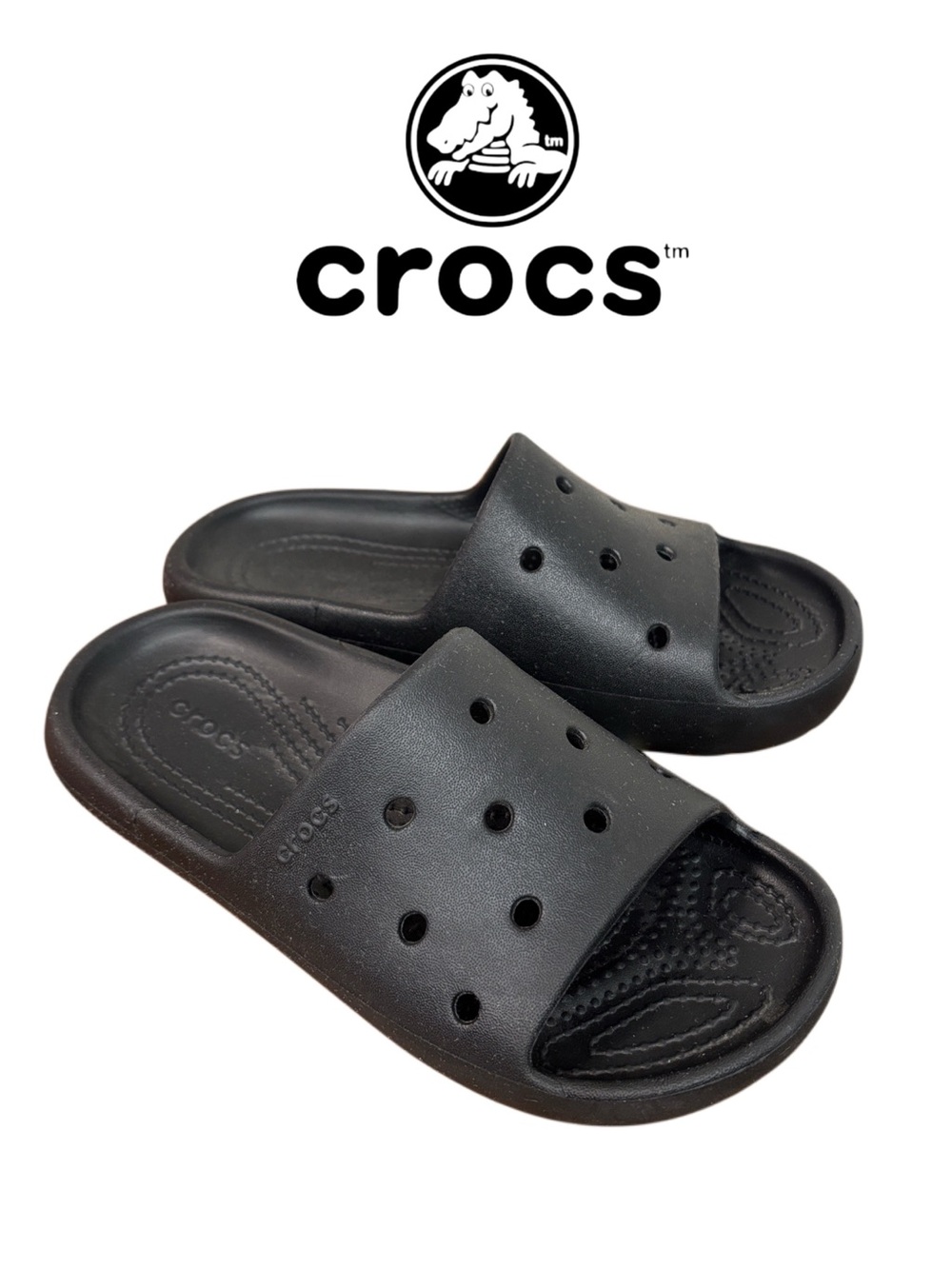 Crocs (LIKE NEW) Kids Black Slide Sandals - Comfortable Open-Toe Design